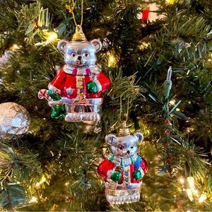 Vintage Kitsch Christmas Ornaments Plastic Set Of 2 Holiday Bears